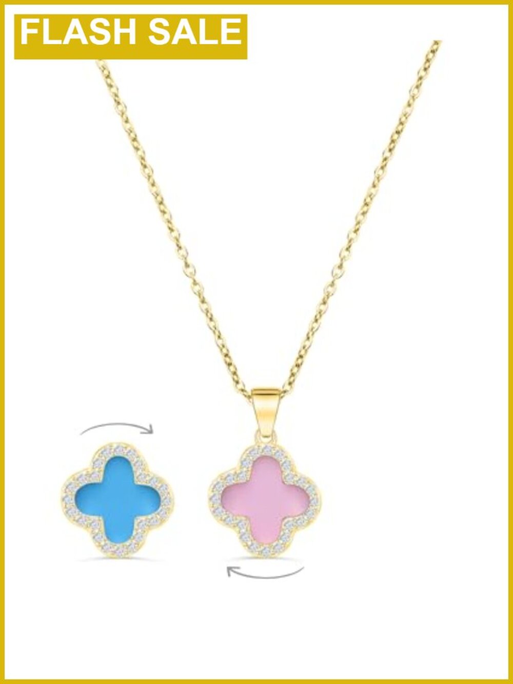 18K Gold Plated Stainless Steel Clover Pendant Necklace Cubic Zirconia